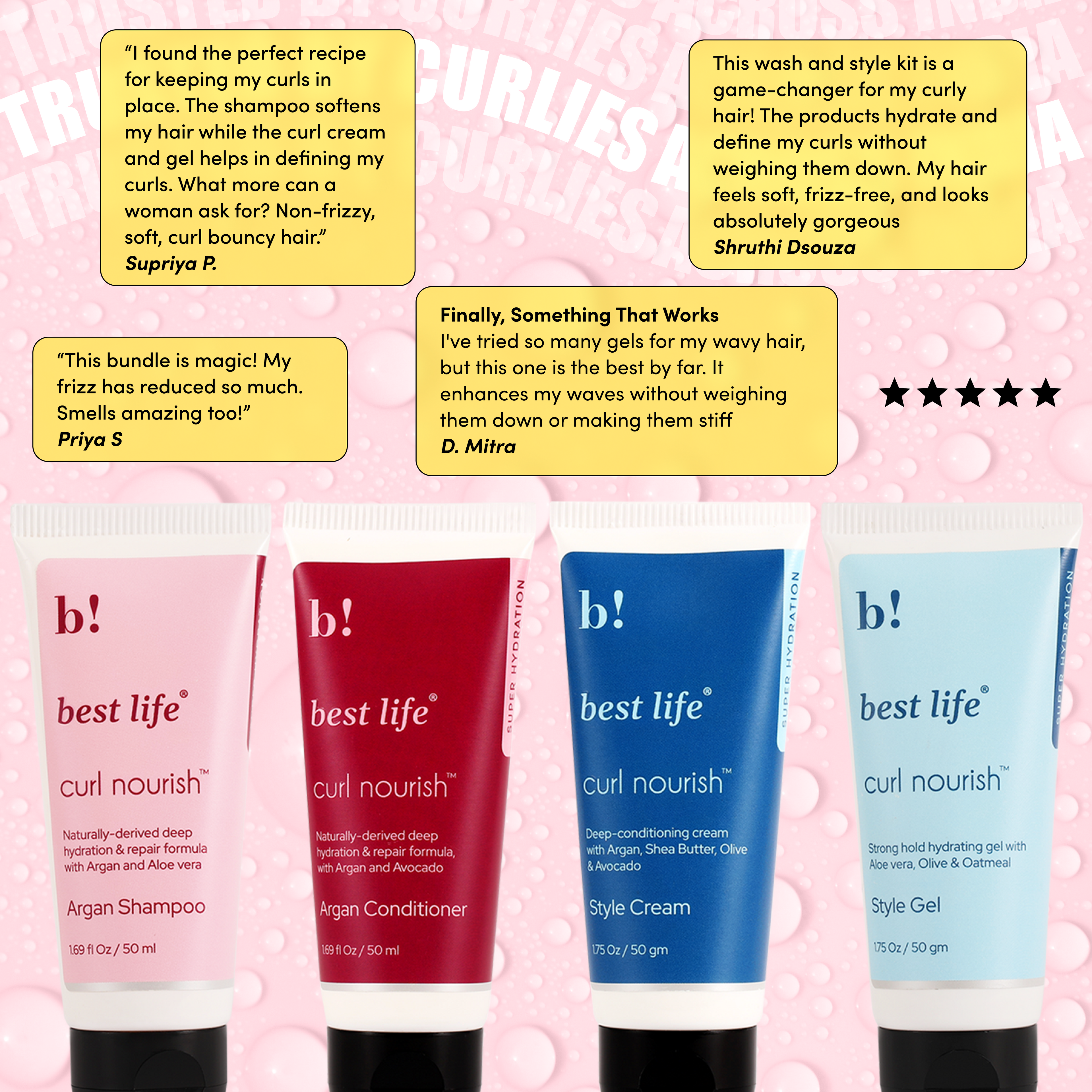 Best Life Curl Nourish Wash & Style Kit | For Curly, Wavy, Dry, Frizzy Hair | Travel Friendly