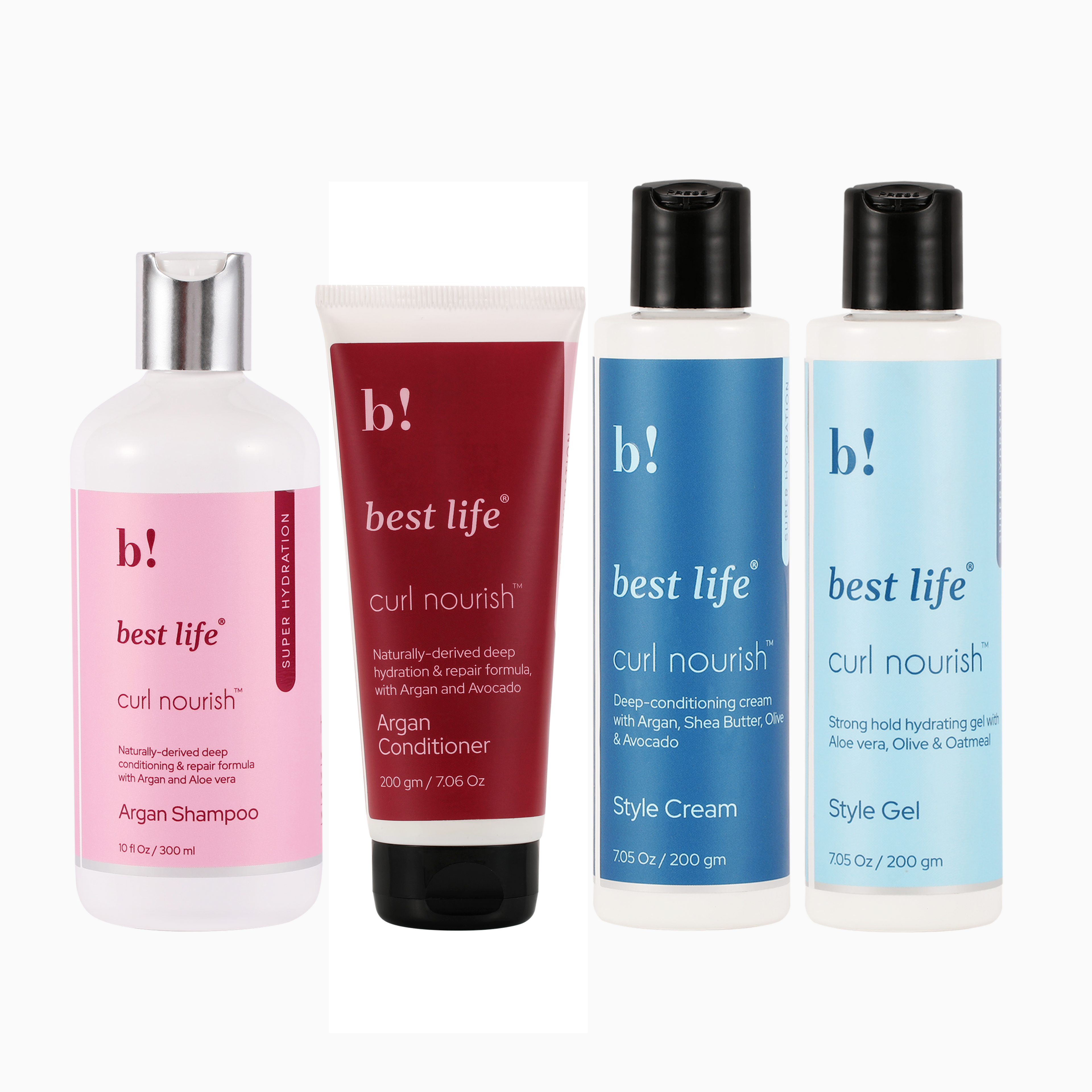 Best Life Curl Nourish Argan Wash &amp; Style Bundle | for Dry, Color-treated, Curly, Wavy &amp; Coily Hair (900 Ml (Pack of 4))
