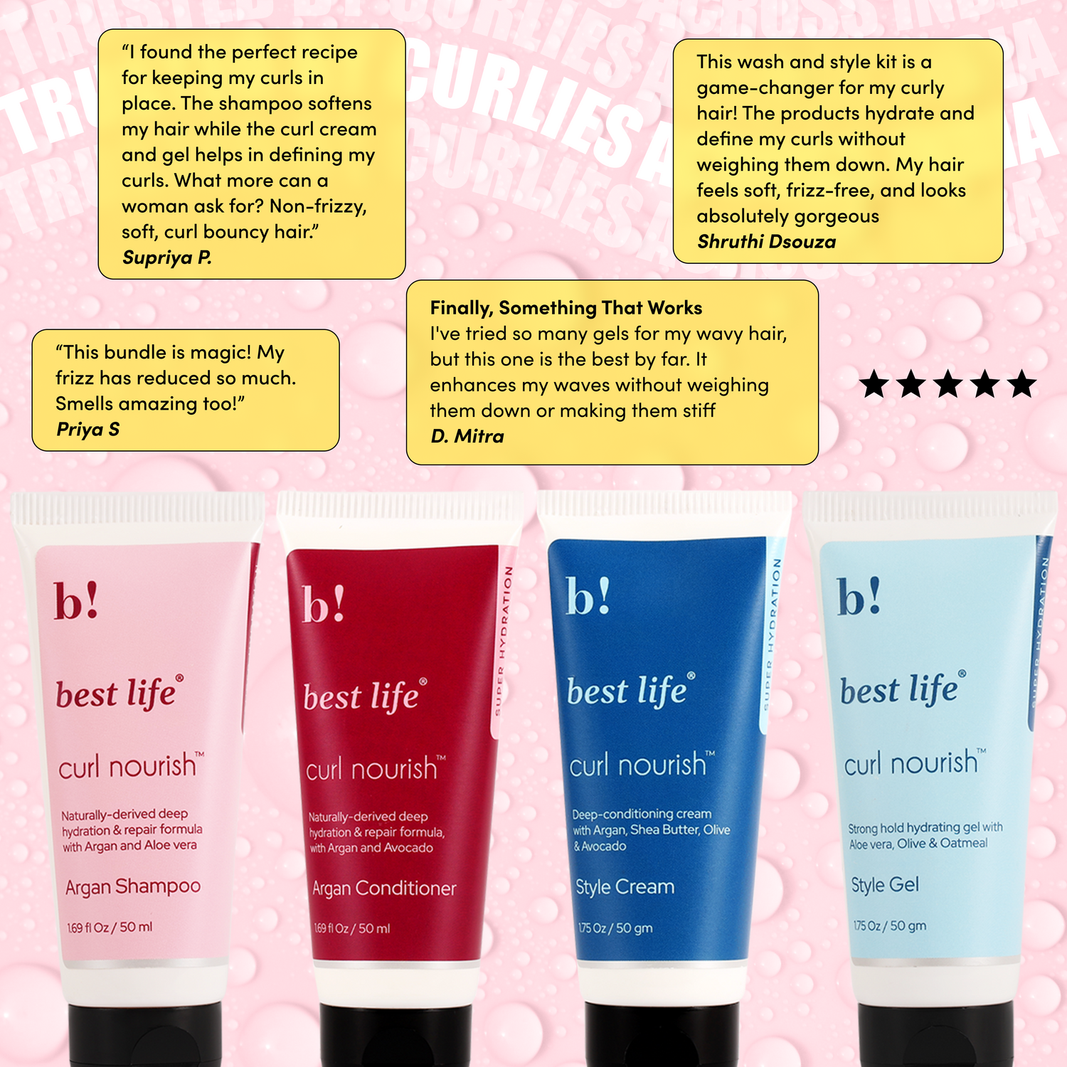 Best Life Curl Nourish Wash &amp; Style Kit | For Curly, Wavy, Dry, Frizzy Hair | Travel Friendly