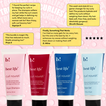Best Life Curl Nourish Wash &amp; Style Kit | For Curly, Wavy, Dry, Frizzy Hair | Travel Friendly