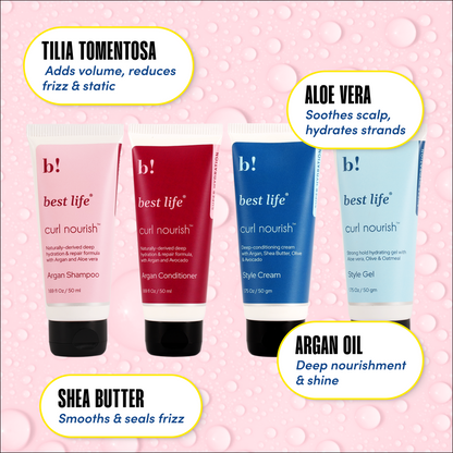 Best Life Curl Nourish Wash &amp; Style Kit | For Curly, Wavy, Dry, Frizzy Hair | Travel Friendly