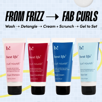 Best Life Curl Nourish Wash &amp; Style Kit | For Curly, Wavy, Dry, Frizzy Hair | Travel Friendly