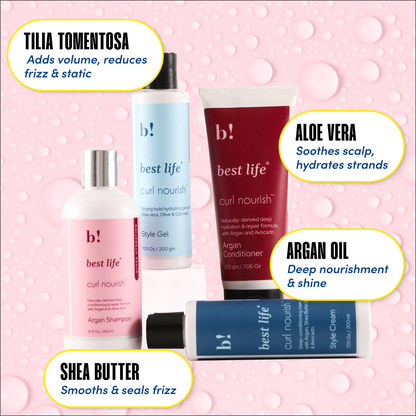 Best Life Curl Nourish Argan Wash &amp; Style Bundle | for Dry, Color-treated, Curly, Wavy &amp; Coily Hair (900 Ml (Pack of 4))