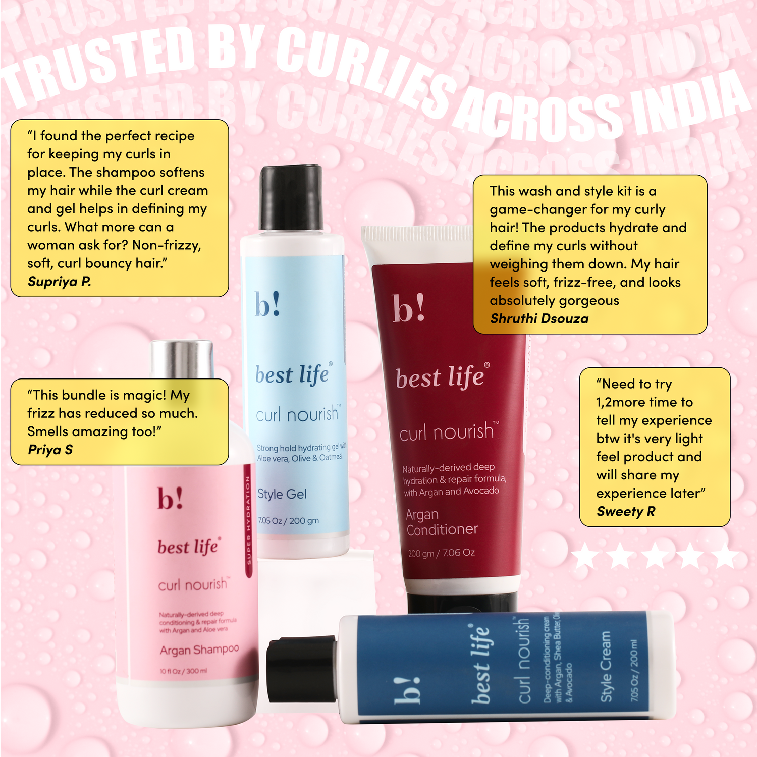Best Life Curl Nourish Argan Wash &amp; Style Bundle | for Dry, Color-treated, Curly, Wavy &amp; Coily Hair (900 Ml (Pack of 4))