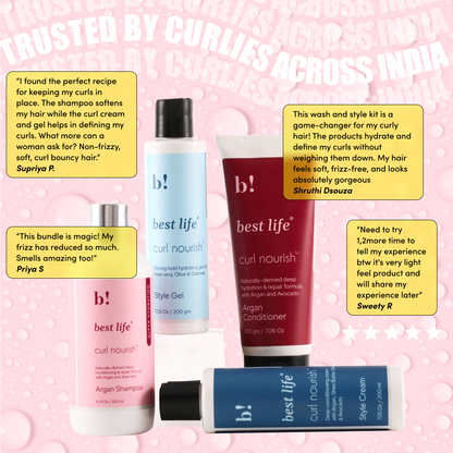 Best Life Curl Nourish Argan Wash &amp; Style Bundle | for Dry, Color-treated, Curly, Wavy &amp; Coily Hair (900 Ml (Pack of 4))